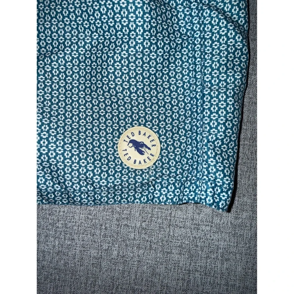 Ted Baker Mens Teal Blue Geometric Lobster Print Swim Trunks Board Shorts Size 5